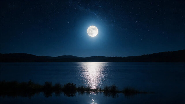full moon calm lake 8k