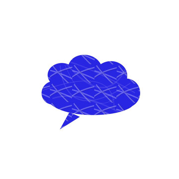 Blue speech thought bubble with geometric pattern design isolated on transparent background