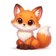 Fototapeta premium Cute cartoon fox with big eyes and fluffy tail, sitting happily.