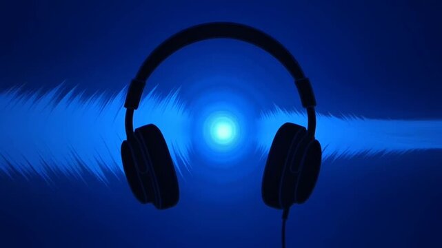 Abstract Digital Audio Waveform Visualization with Headphones Concept.