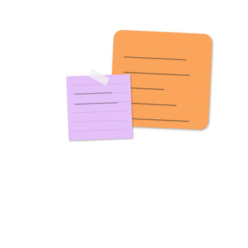 Two colorful sticky notes with text on a flat surface isolated on transparent background