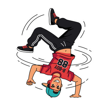 Energetic breakdancer performing a powerful move, isolated as a vibrant vector illustration