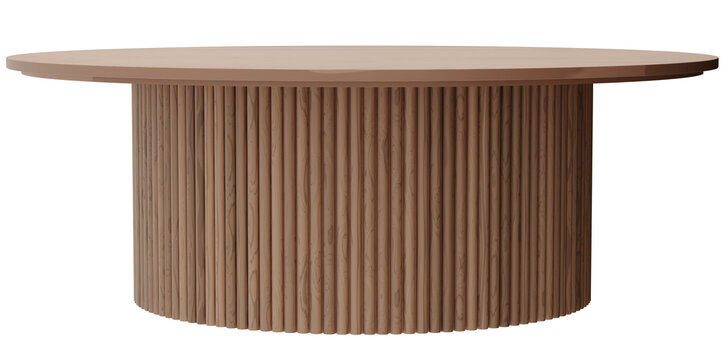 This is a front view of a round table with vertical lines around its base, isolated on a clear background. The rendering shows texture and material clearly, without distractions