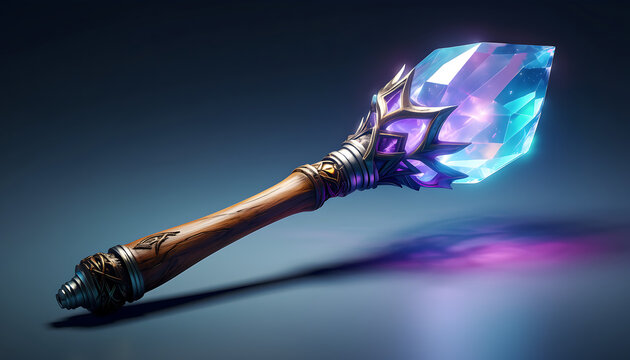 Arcane Crystal Magic Staff with Glowing Gemstone Isolated on Dark Background