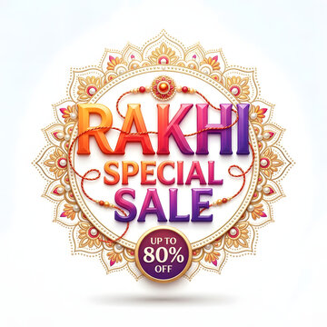Rakhi special sale discount offer typography concept on background.