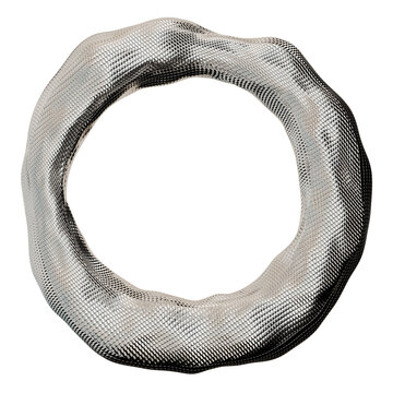 A chrome ring with a round frame on a clear background. The ring is rendered in 3D and has a smooth look. It stands out due to its shape and material