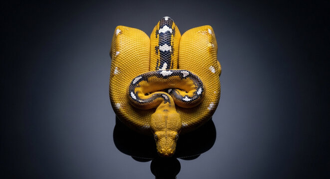 Vibrant Yellow Python Snake Coiled and Ready to Strike