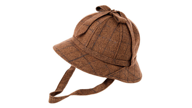 Classic brown checkered deerslayer hat sherlock holmes cap isolated on transparent background