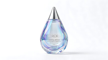 Fototapeta premium A Luxurious Crystal Serum Bottle Featuring Iridescent Glass and Metallic Silver Cap