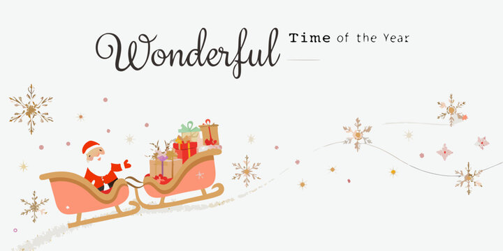 Santa claus in a coral pink sleigh with gold runners vector illustration