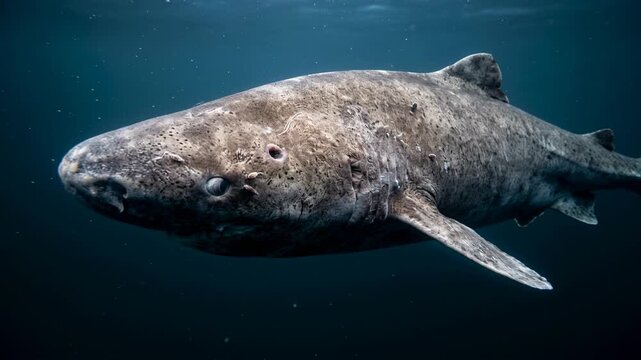 greenland shark underwater close up at morning light in arctic ocean video