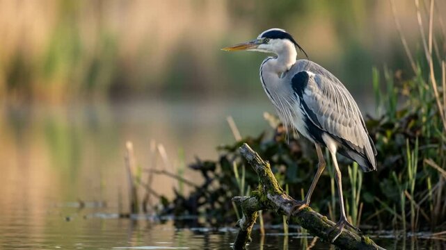 grey heron close up at morning light in camargue wetland france video