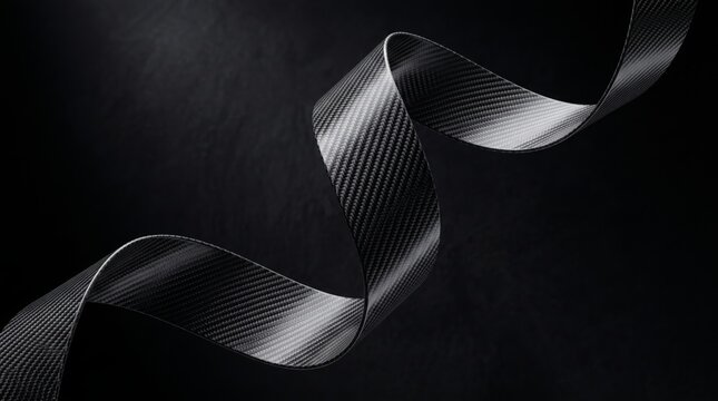 Curved Carbon Fiber Ribbon on Black Background