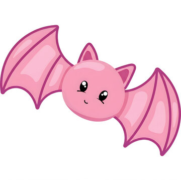 Cute pink cartoon bat flying with spread wings