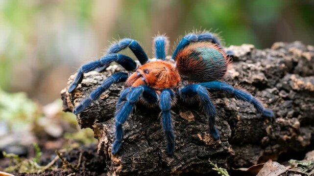 green bottle blue tarantula close up at morning light in karoo south africa video