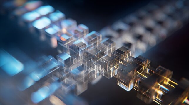 Abstract view of a quantum computer discovering a new, impossible material structure (glowing lattice) on its screen. Discovery focus.