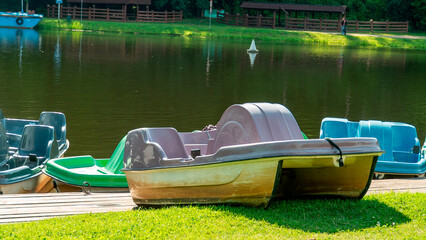 Boats lined up by the water at a park during the afternoon The Augustow Canal on the Vistula River and the Neman River in Belarus Grodno Region on July 25, 2026. © Сергей Семенов