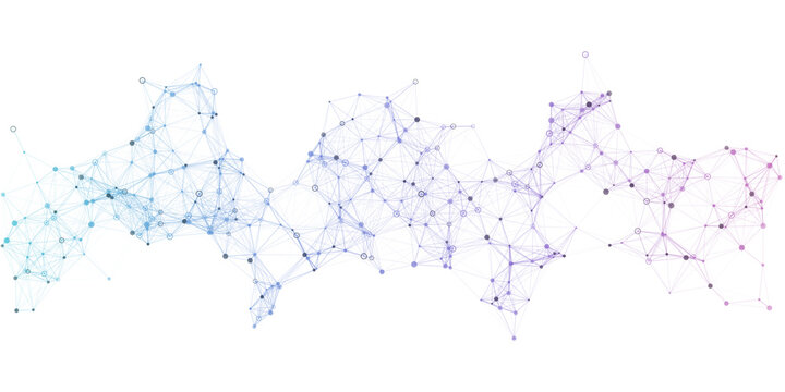 Abstract digital network wave isolated on transparent background. Cyan purple pink gradient mesh with connected nodes and lines. Futuristic technology data visualization element. Network PNG