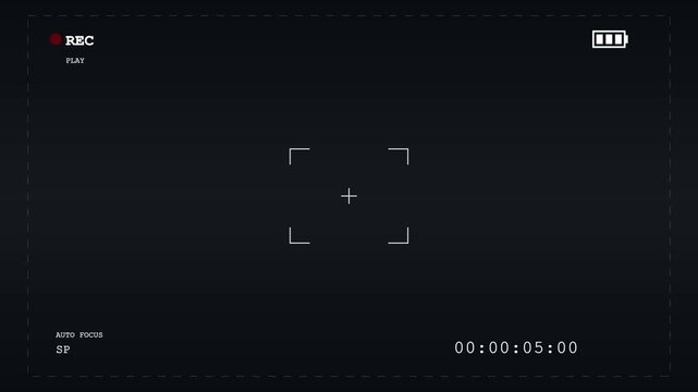 Digital video camera recording interface viewfinder on black background