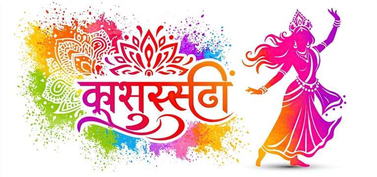 Divine female silhouette highlighted by vivid Navratri festival colors, perfect for seasonal greetings and marketing designs.
