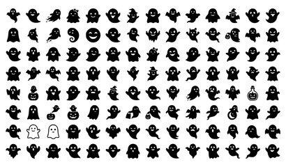Obraz premium Cute Halloween Ghost Vector Icon Bundle