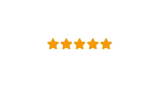 close up star animation on dark blue background, animated pop up five stars for animated user reviews, customer feedback, satisfaction level status, and product quality level.