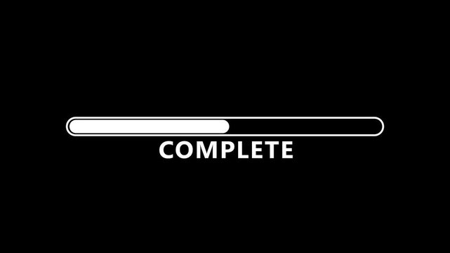Animated motion graphics showing a blue progress bar completing up to 97 percent over a transparent alpha channel background. Represents a process conclusion, 4K UI uploading complete animation