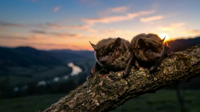 two evening bat close up on tree branches in great smoky mountains sunset light video