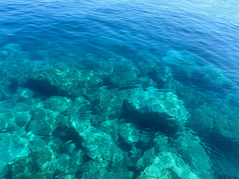Beautiful sea blue turquoise water rocky seabed