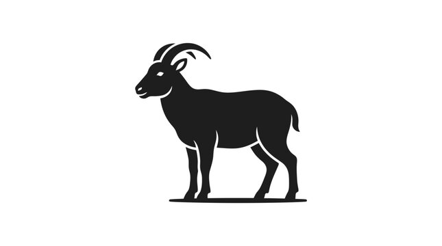 Silhouette of a mountain goat with large horns, isolated on transparent background.