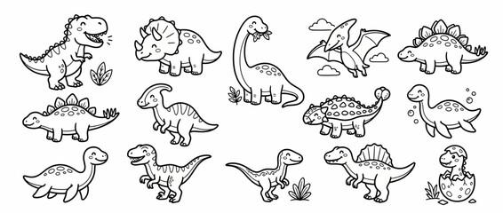 Cute cartoon dinosaurs collection, isolated on transparent background © nero