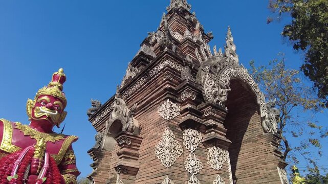 Entrance gate to Wat Lok Moli temple Chiang Mai. detailed gate