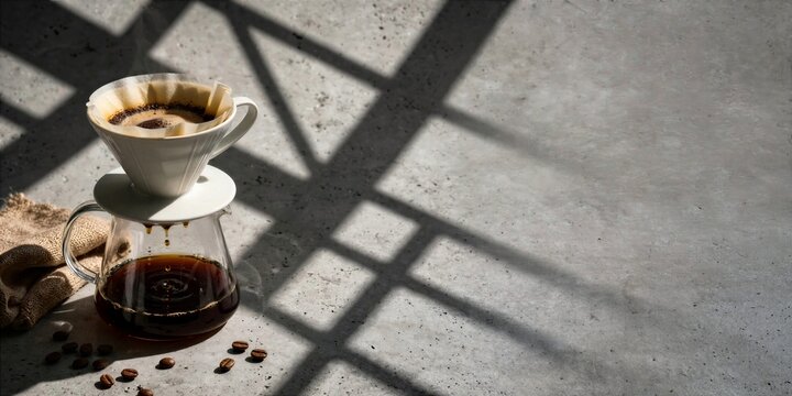 International Coffee Day Pour over Coffee Cup and Carafe with Window Shadow