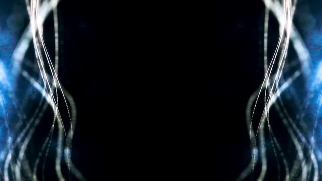 Symmetrical waving strings of light creating an elegant, dark border. Great for luxury events, awards, theater curtains, or abstract framing.