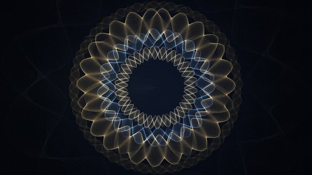 Rotating geometric rosette pattern on dark background