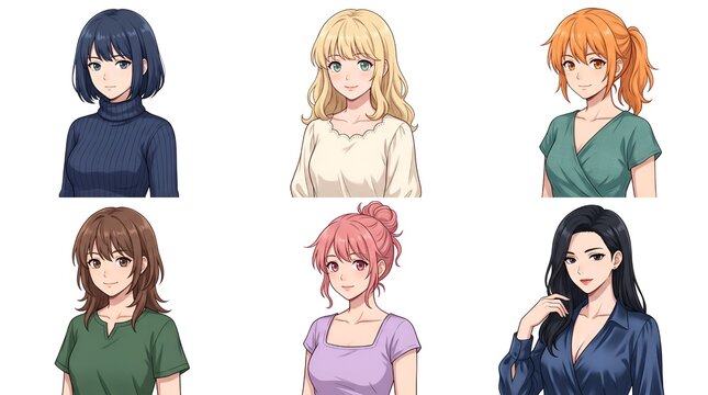 Female Anime Neckline Design Sheet, High Neck, Scalloped, Surplice, Split Crew, Square Scoop, Deep V Neck, Upper Body Fashion Collection
