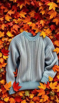 Cozy autumn sweater surrounded by falling leaves, sweater, fall
