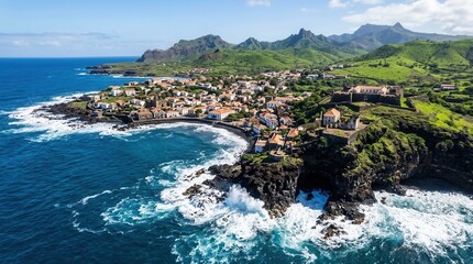 Fototapeta premium Landscape of Cidade Velha on Santiago Island, the oldest city in the Republic of Cape Verde, Africa.