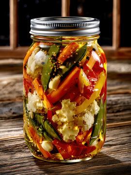 Artisan Italian Giardiniera Pickled Vegetables in Glass Jar &ndash; AI Generative