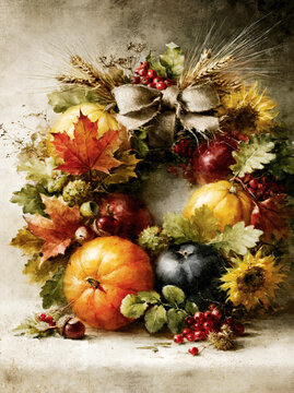 Rustic Autumn Harvest Wreath &ndash; AI Generative