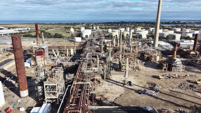 Aerial view of industrial plant demolition site
