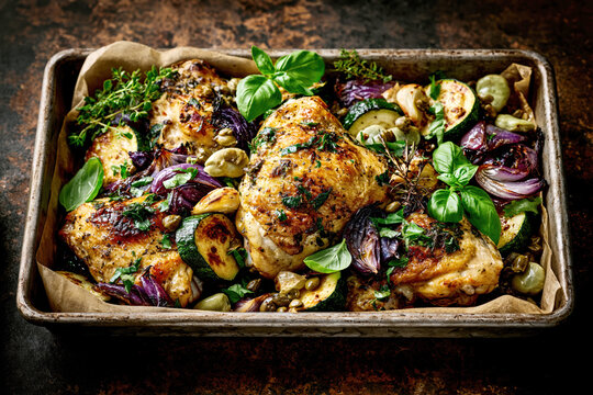 Rustic One-Pan Roasted Chicken Legs with Zucchini &ndash; AI Generative