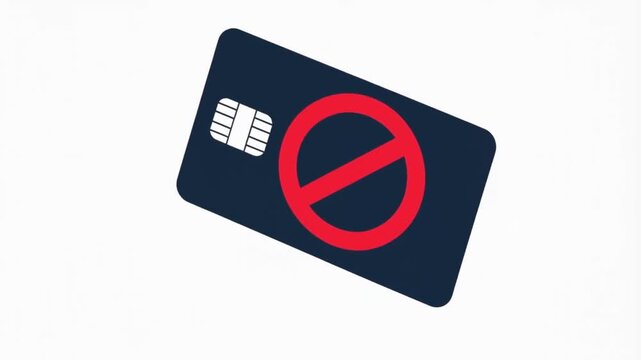 Credit card with a red prohibition sign indicating a denied or blocked transaction.