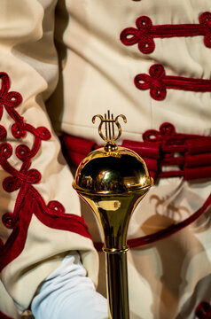 Ceremonial mace of the Bulgarian National Guards Unit brass band close-up