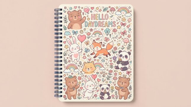 Cute kawaii animals notebook cover design