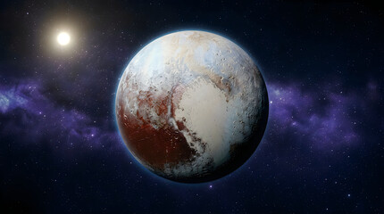 Obraz premium Pluto planet in deep space. Dwarf planet orbiting in the dark outer solar system.