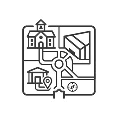 Obraz premium Neighborhood City Map with School House and Navigation Symbols