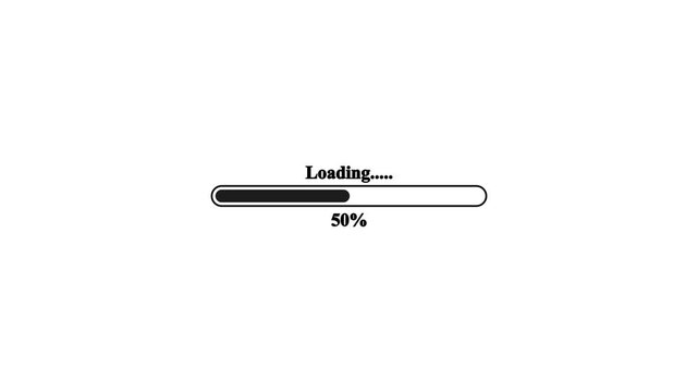 0 to 100 Percent Loading Progress Bar Icon with Status Indicator for File Upload, Download, Installation, Buffering, Processing, System Update and User Interface on white Background.