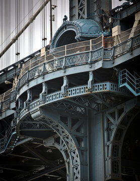 Close up detail of the Manhattan Bridge connecting Brooklyn to Manhattan New York City