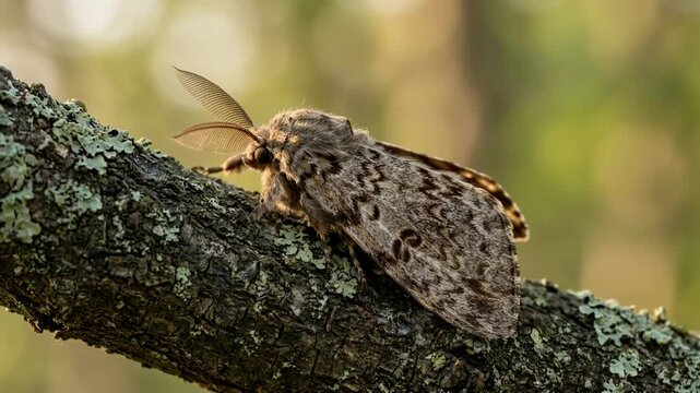 gypsy moth close up at morning light in black forest germany video